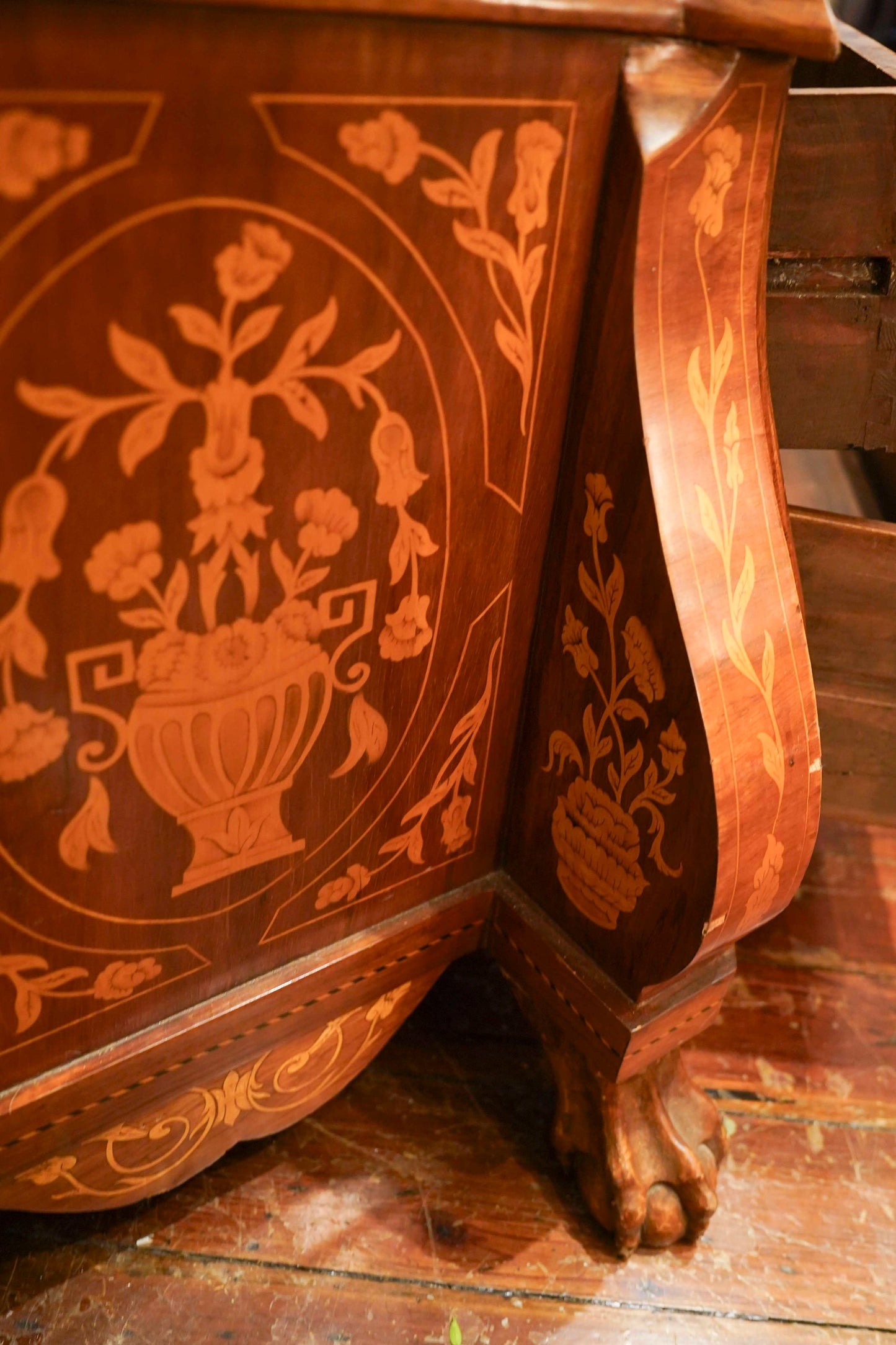Dutch Marquetry Hutch with glass doors.