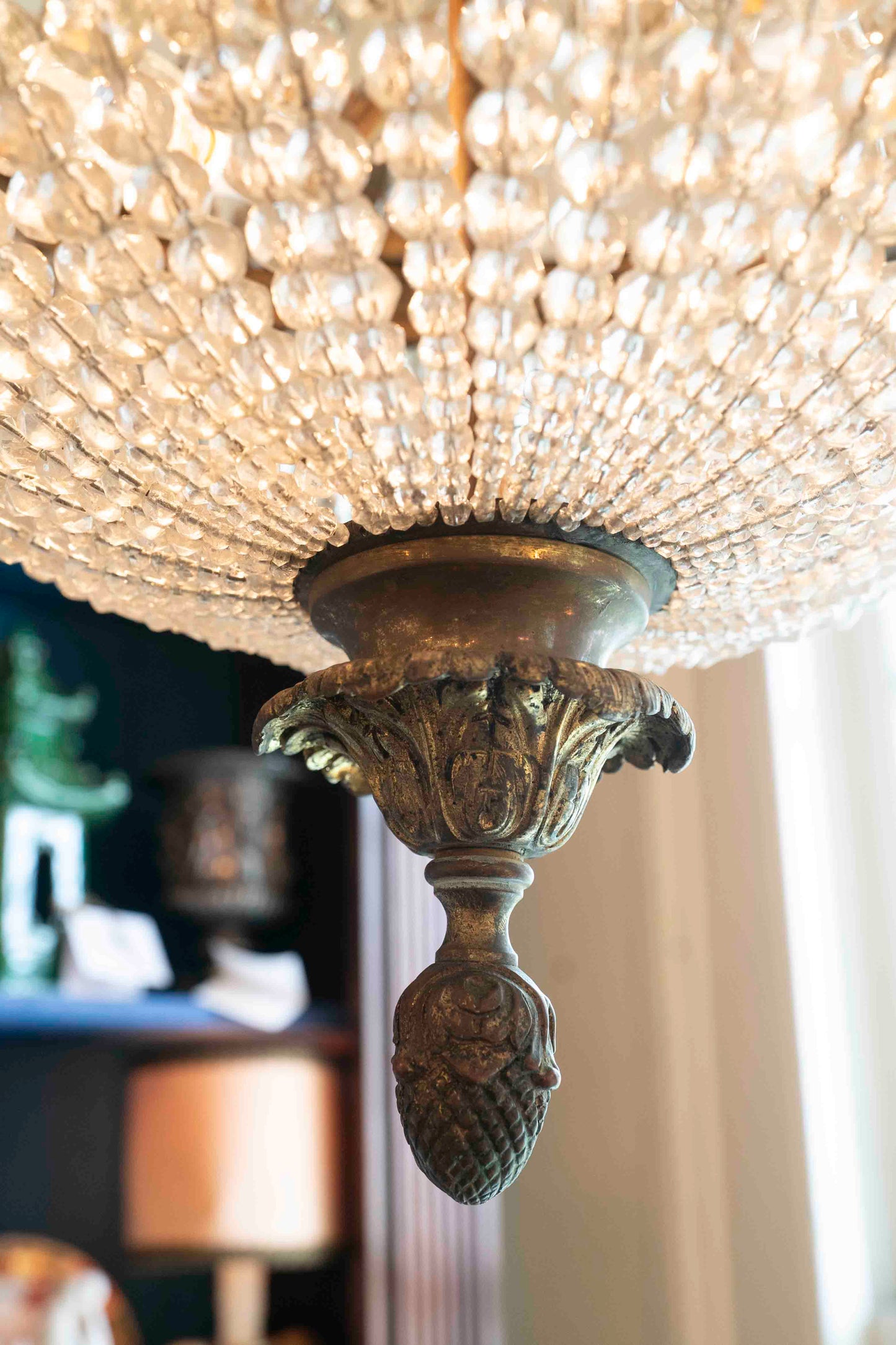 Italian Empire Style Bronze and Crystal Beaded Chandelier