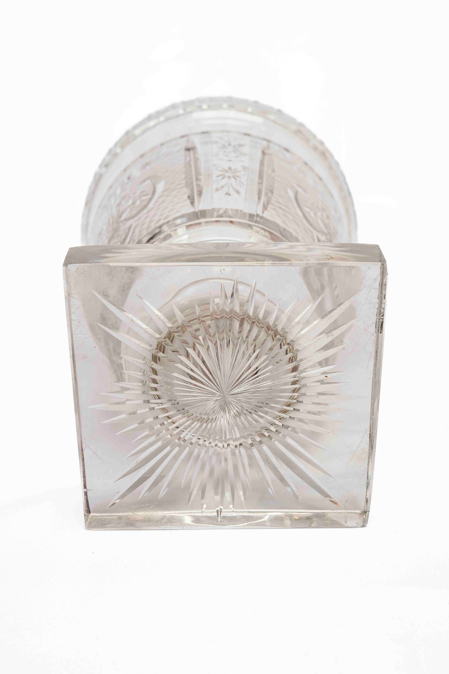 Etched cut crystal vase