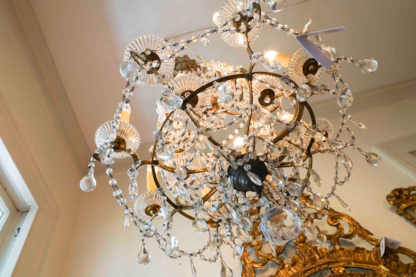 Italian Crystal and Gilt Metal Chandelier