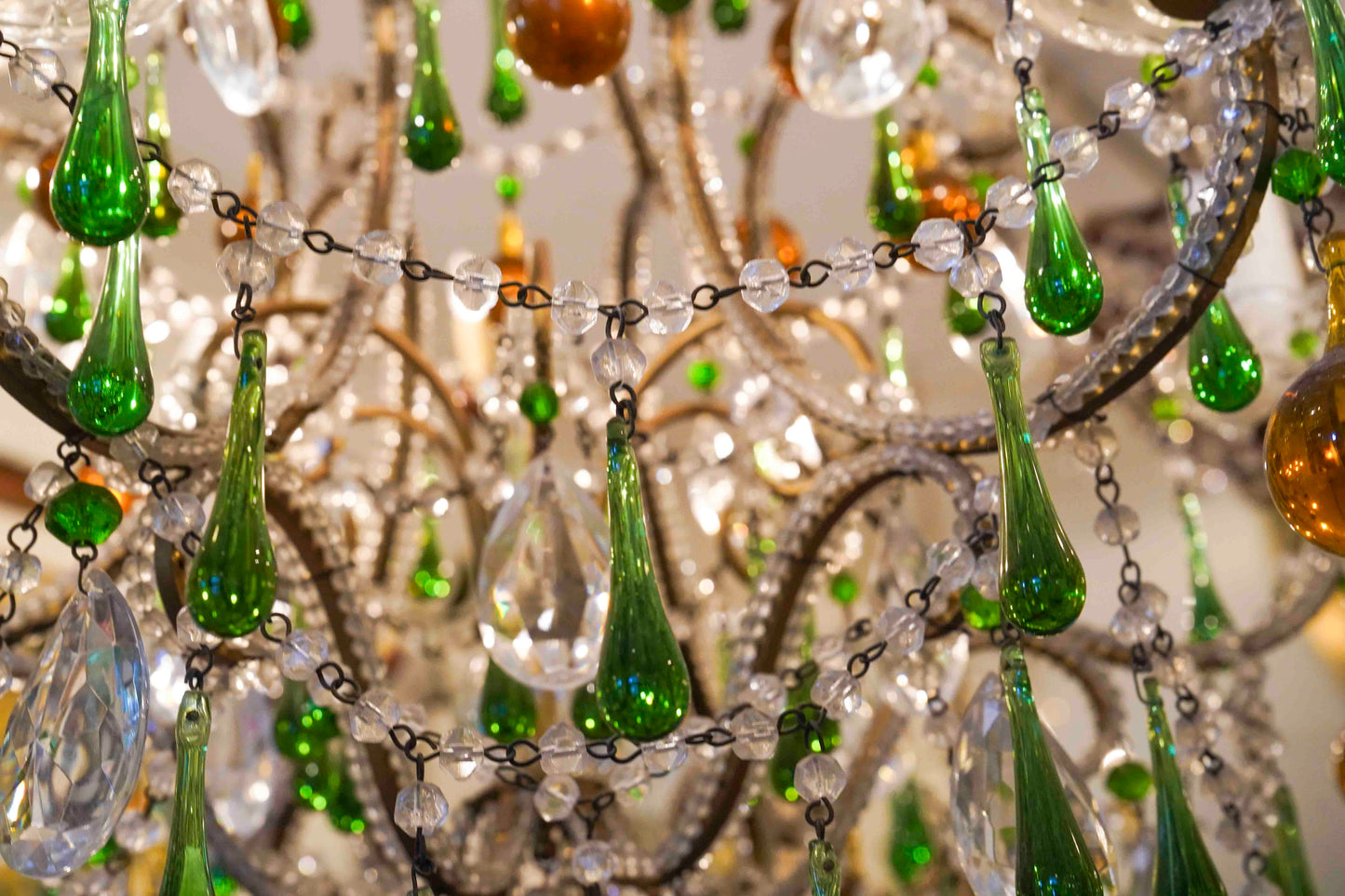 Beaded Chandelier with Amber and Green Drops