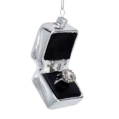Glass Silver Ring Box Ornament