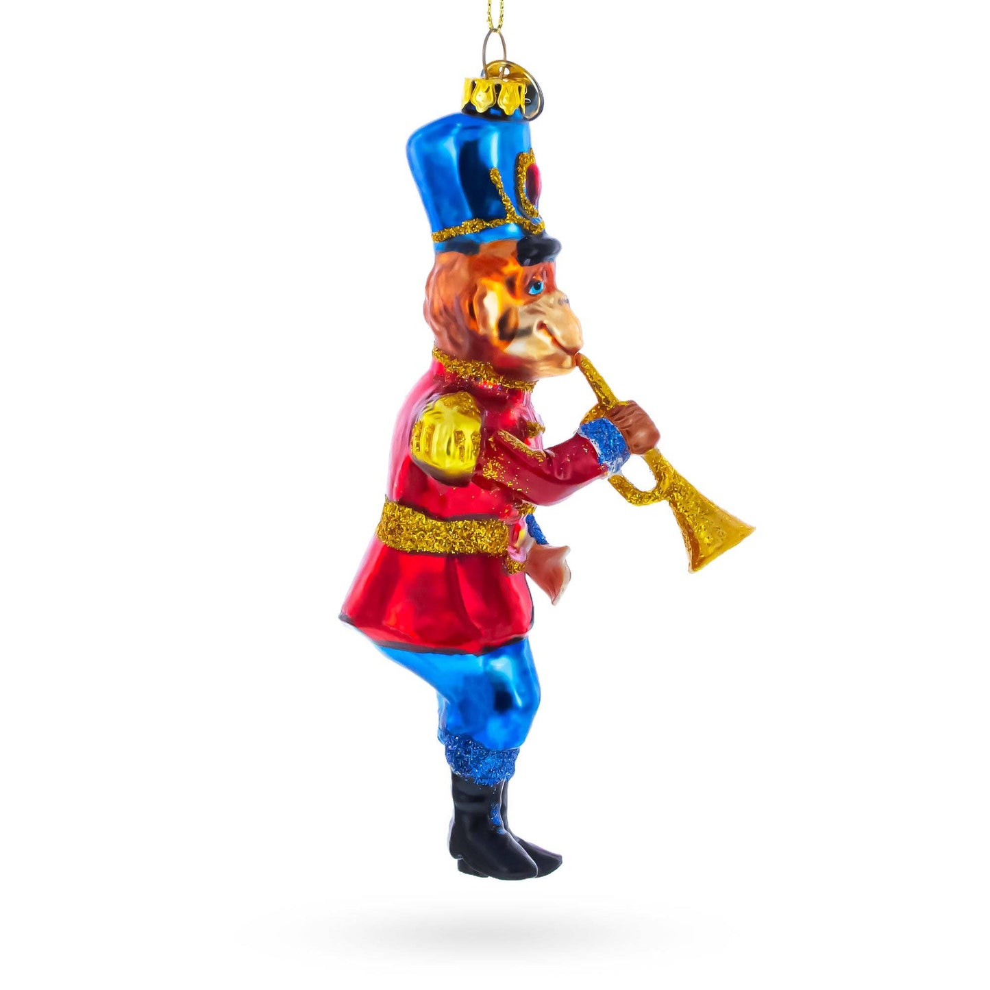 Monkey Nutcracker with Trumpet Glass Ornament