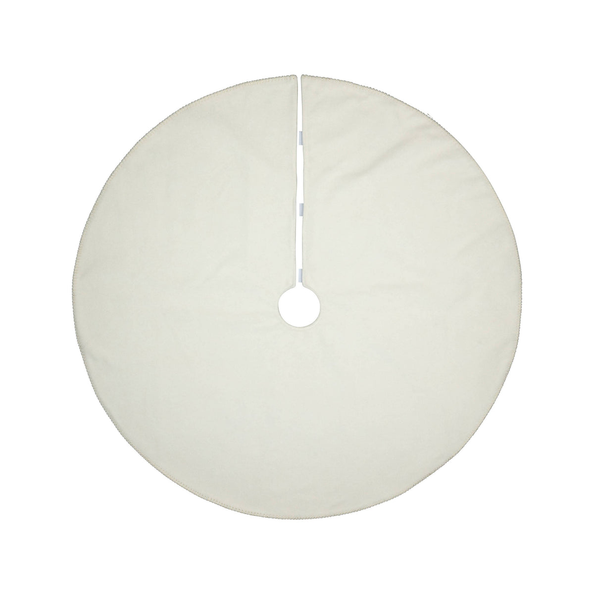 A45475:Off white felt tree skirt w/ gold stitch trim 48in