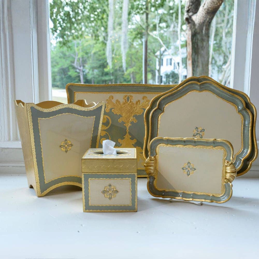 Florentino Baroque Wooden Tissue Box Cover Villa Blue - NEW