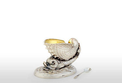 Dolphin Salt with Silver Plate Spoon 3.5" x 2.5" x 2.75"