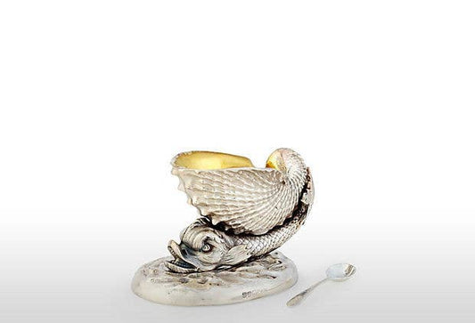 Dolphin Salt with Silver Plate Spoon 3.5" x 2.5" x 2.75"