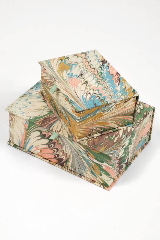 Hand-Marbled Keepsake Box Set in Flatiron Feathers: Small