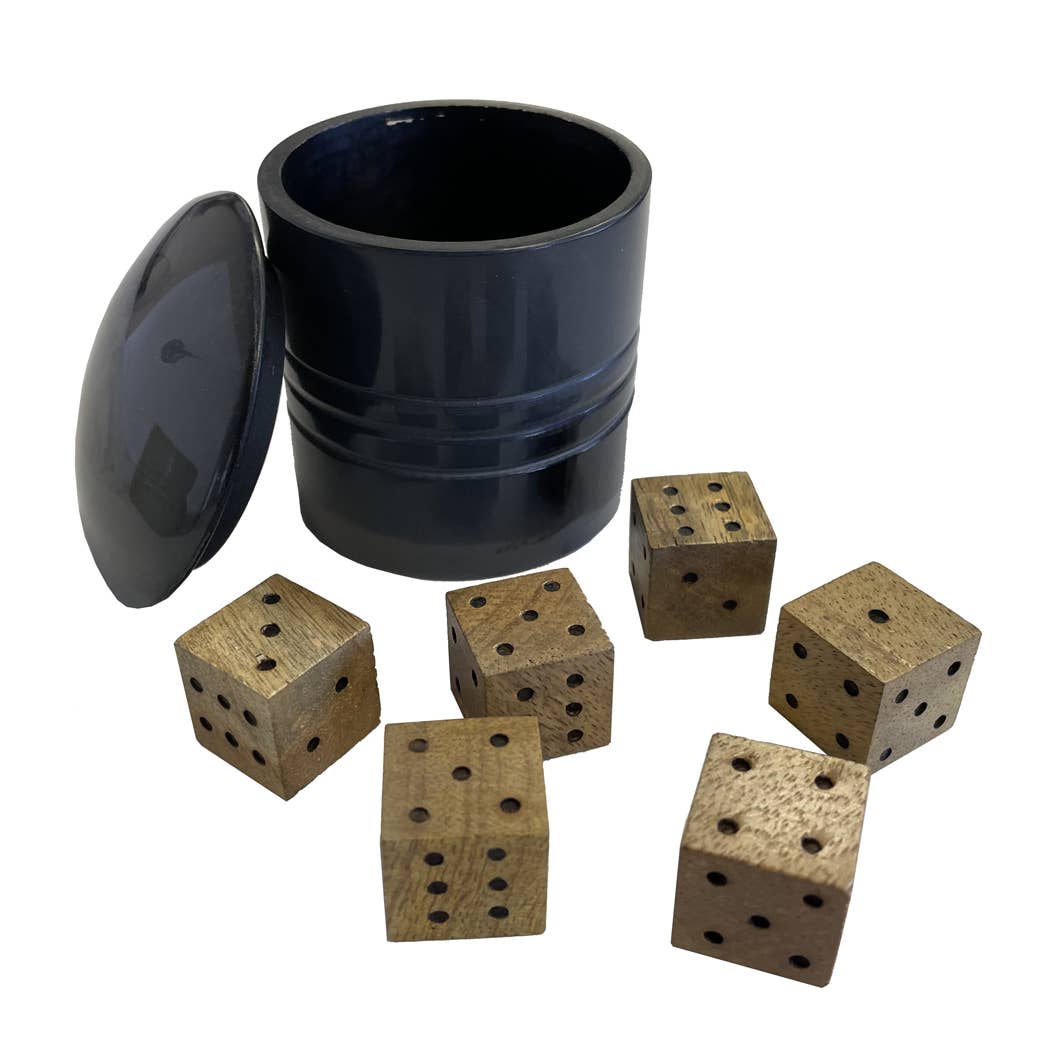 Farkle Six Dice Game in Horn Resin Cup - Vintage Style: Tan