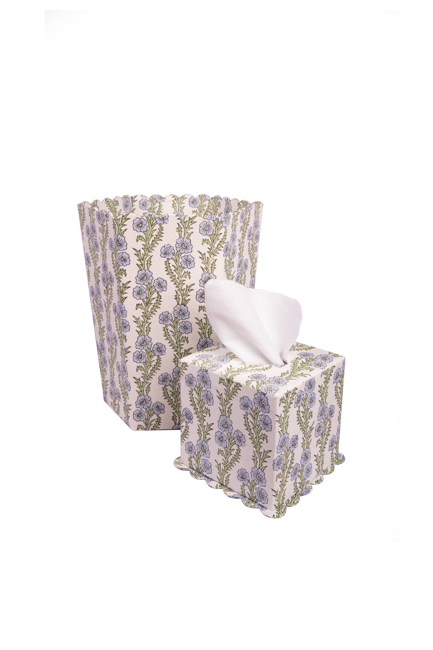 Scallop Tissue Box Cover in Forget-Me-Not Blockprint