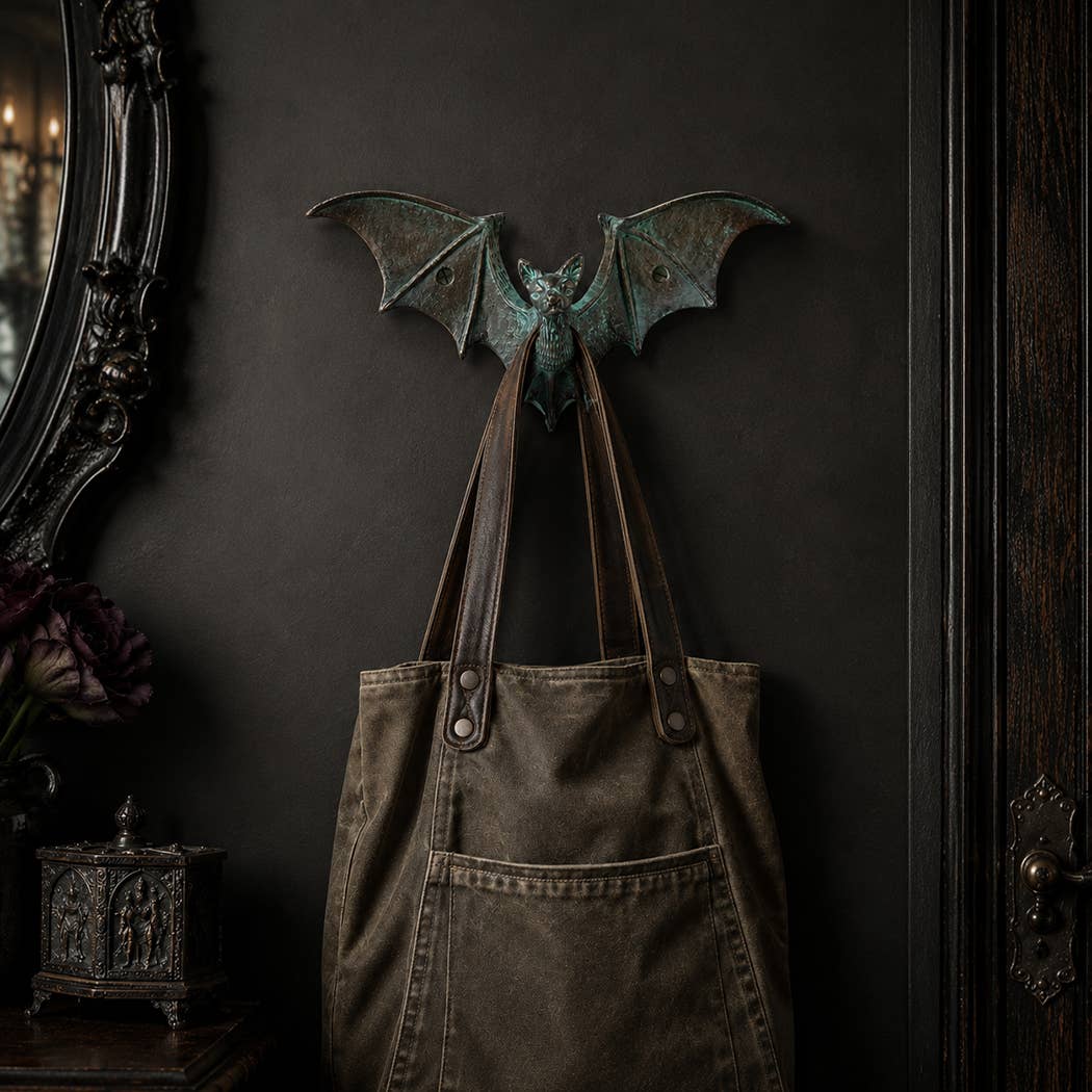 NEW-Cast Iron Verdigris-Style Bat Wall Hook | Wall Organizer
