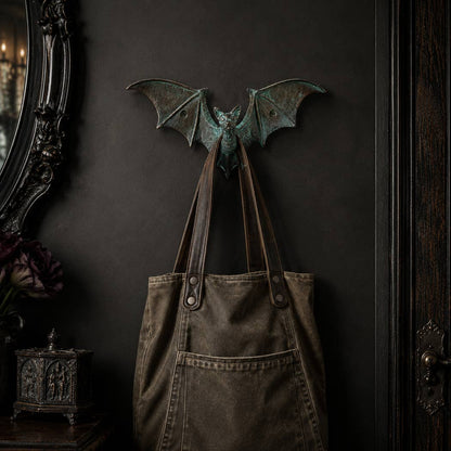 NEW-Cast Iron Verdigris-Style Bat Wall Hook | Wall Organizer