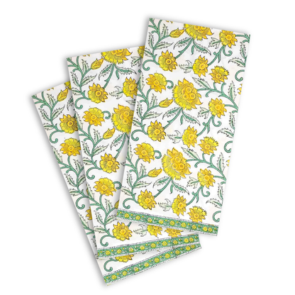 Yellow Floral Paper Guest Napkins Block-Print Daffodil