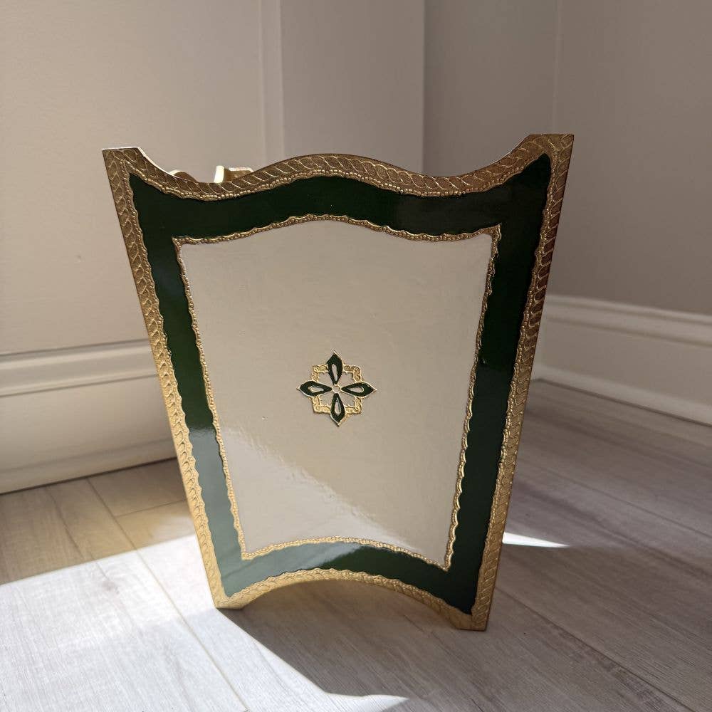 Florentino Baroque Wooden Wastebasket - Green - NEW