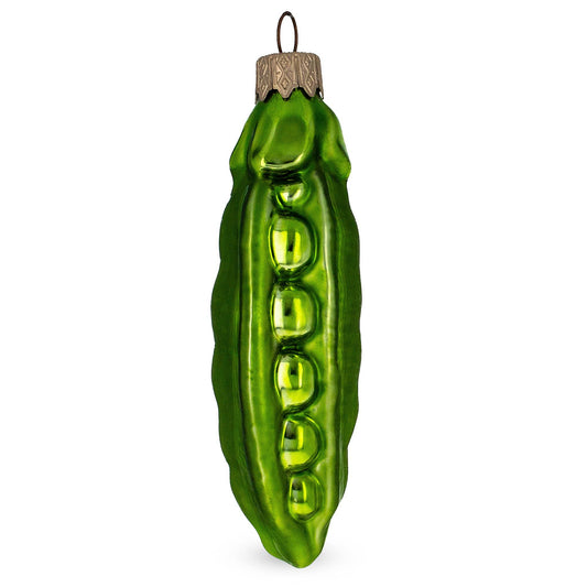 Green Pea Pod Glass Ornament