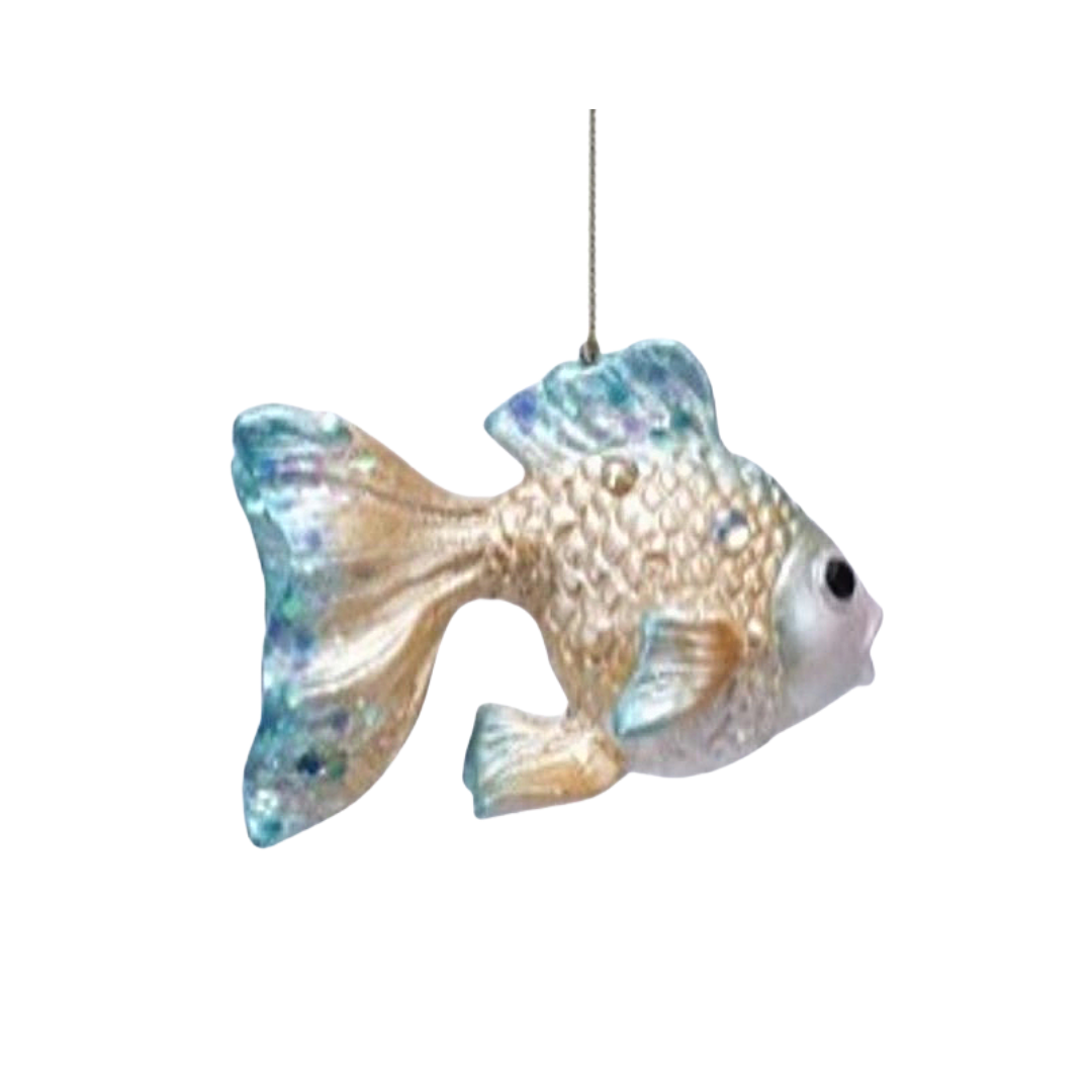G79528:Painted resin gold fish ornament, 5 in