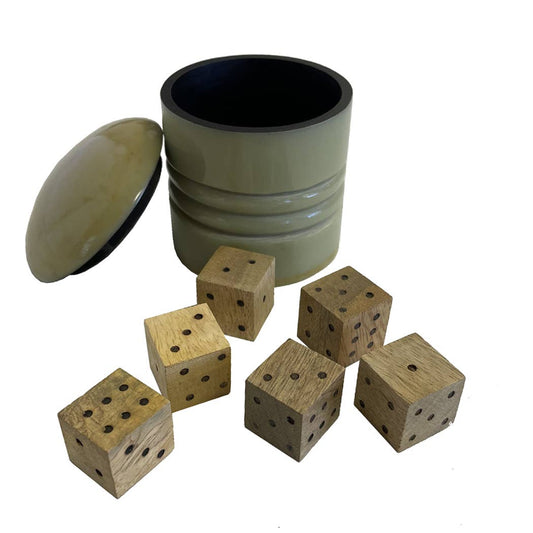 Farkle Six Dice Game in Horn Resin Cup - Vintage Style: Tan