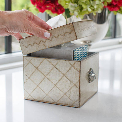 Florentino Leone Wooden Tissue Box Cover: Antique Silver