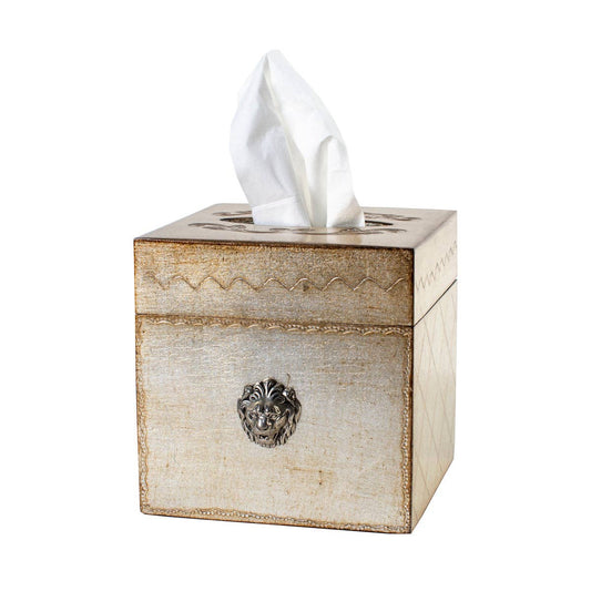 Florentino Leone Wooden Tissue Box Cover: Antique Silver