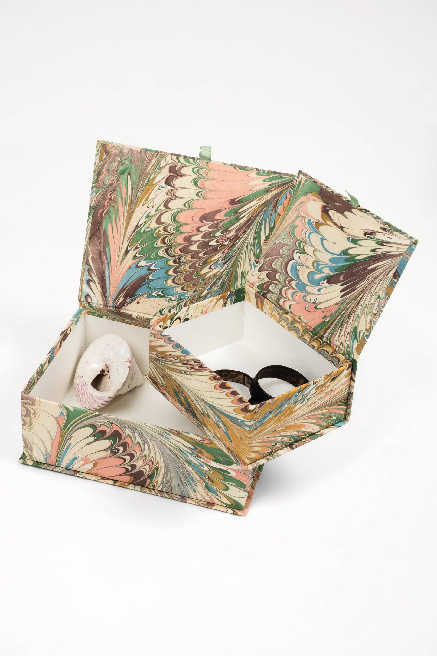 Hand-Marbled Keepsake Box Set in Flatiron Feathers: Small
