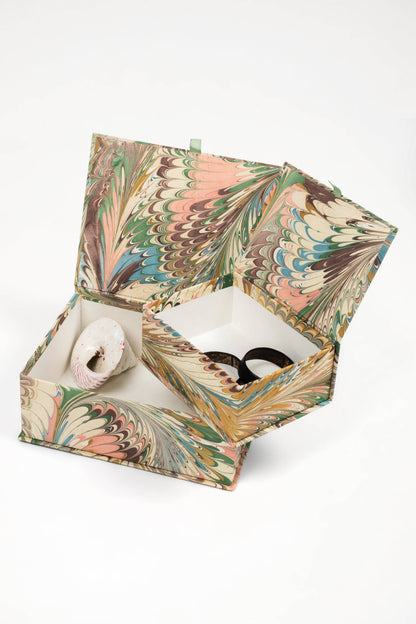 Hand-Marbled Keepsake Box Set in Flatiron Feathers: Small