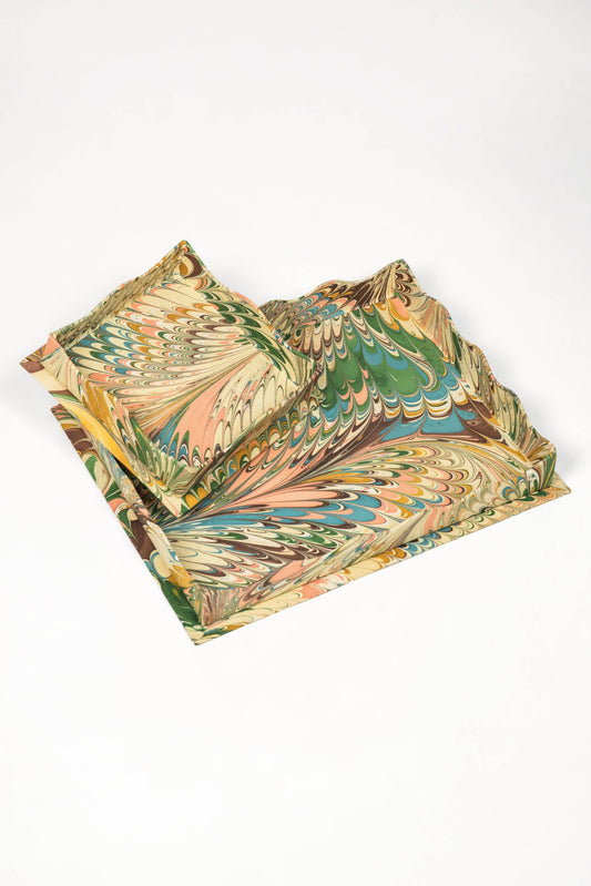 Nesting Scalloped Hand-Marbled Trays in Flatiron Feathers: Set of 2 Nesting Trays