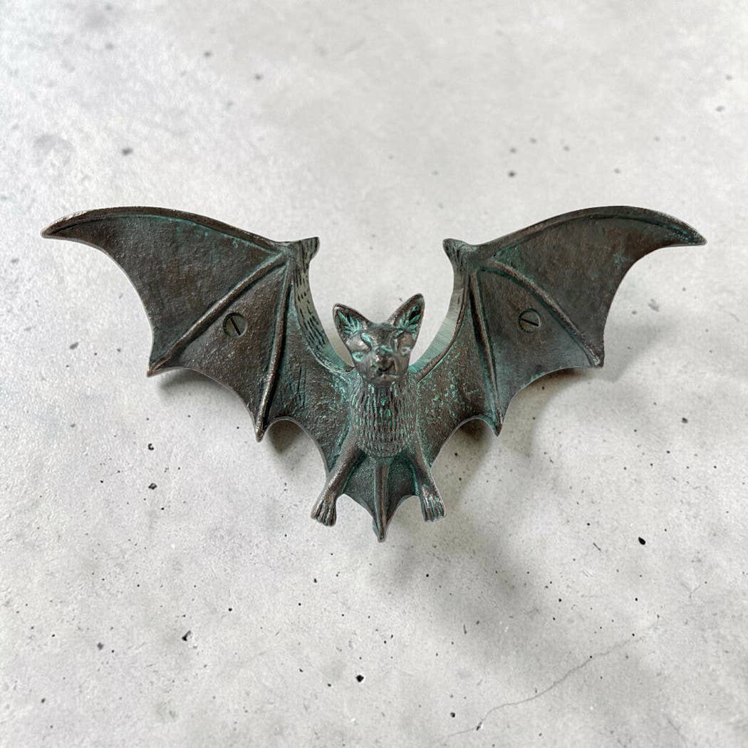 NEW-Cast Iron Verdigris-Style Bat Wall Hook | Wall Organizer