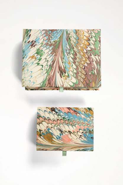 Hand-Marbled Keepsake Box Set in Flatiron Feathers: Small