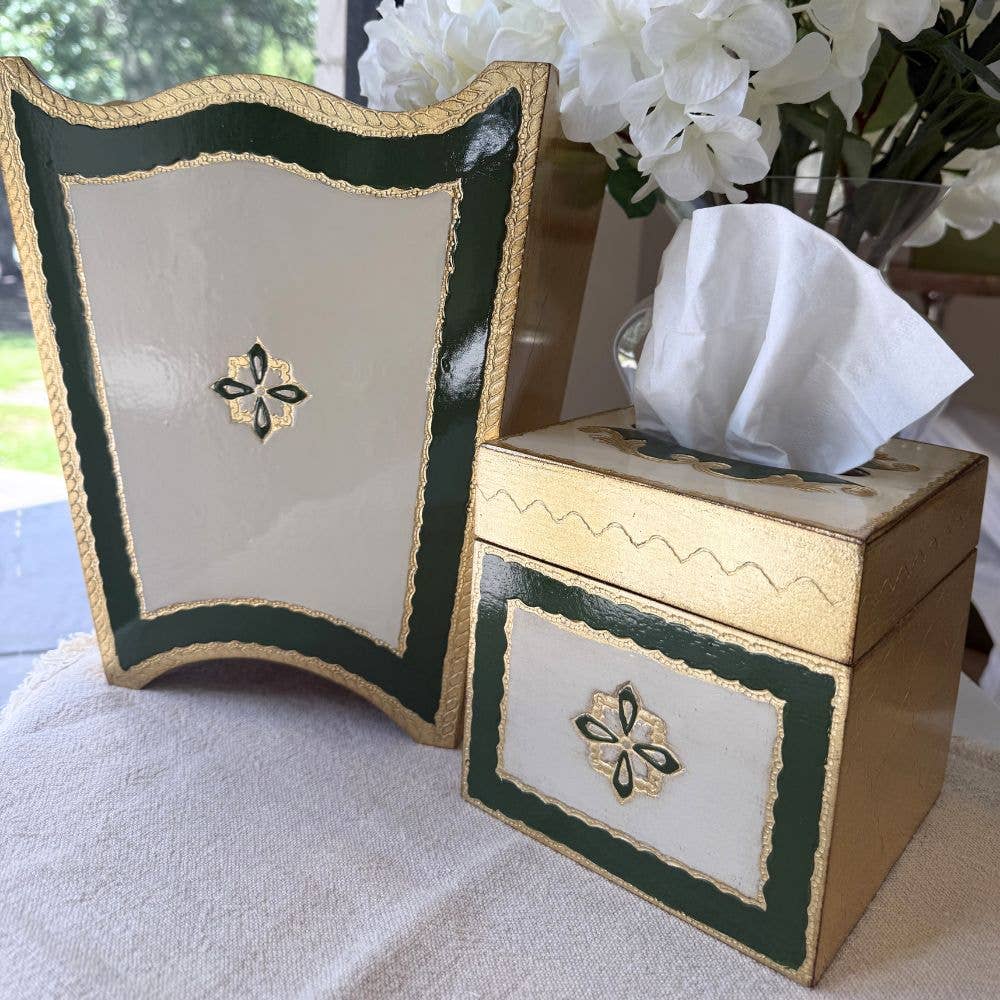 Florentino Baroque Wooden Wastebasket - Green - NEW