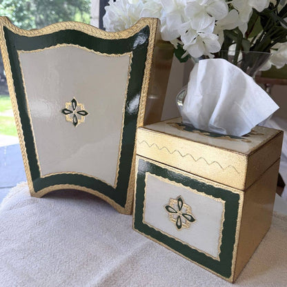 Florentino Baroque Wooden Wastebasket - Green - NEW