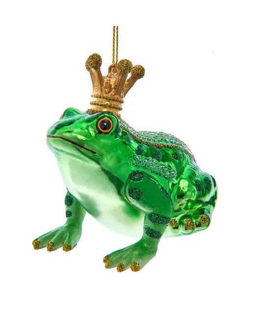 3.1" Frog W/Crown Glass Ornament