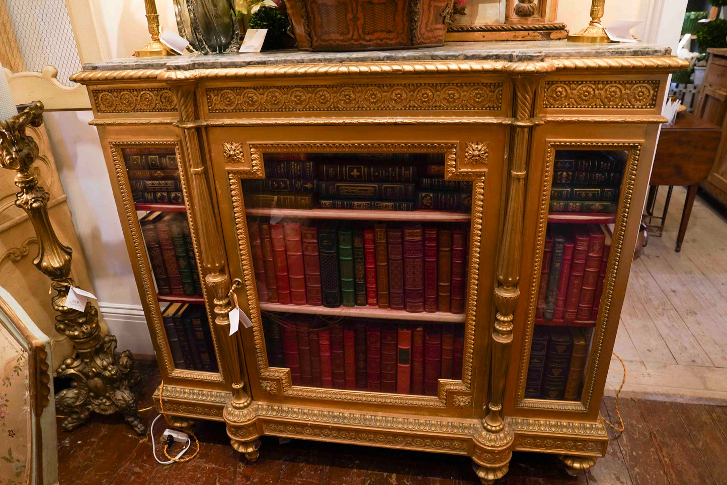 Louis XV Gilt and Marble Top Display Cabinet