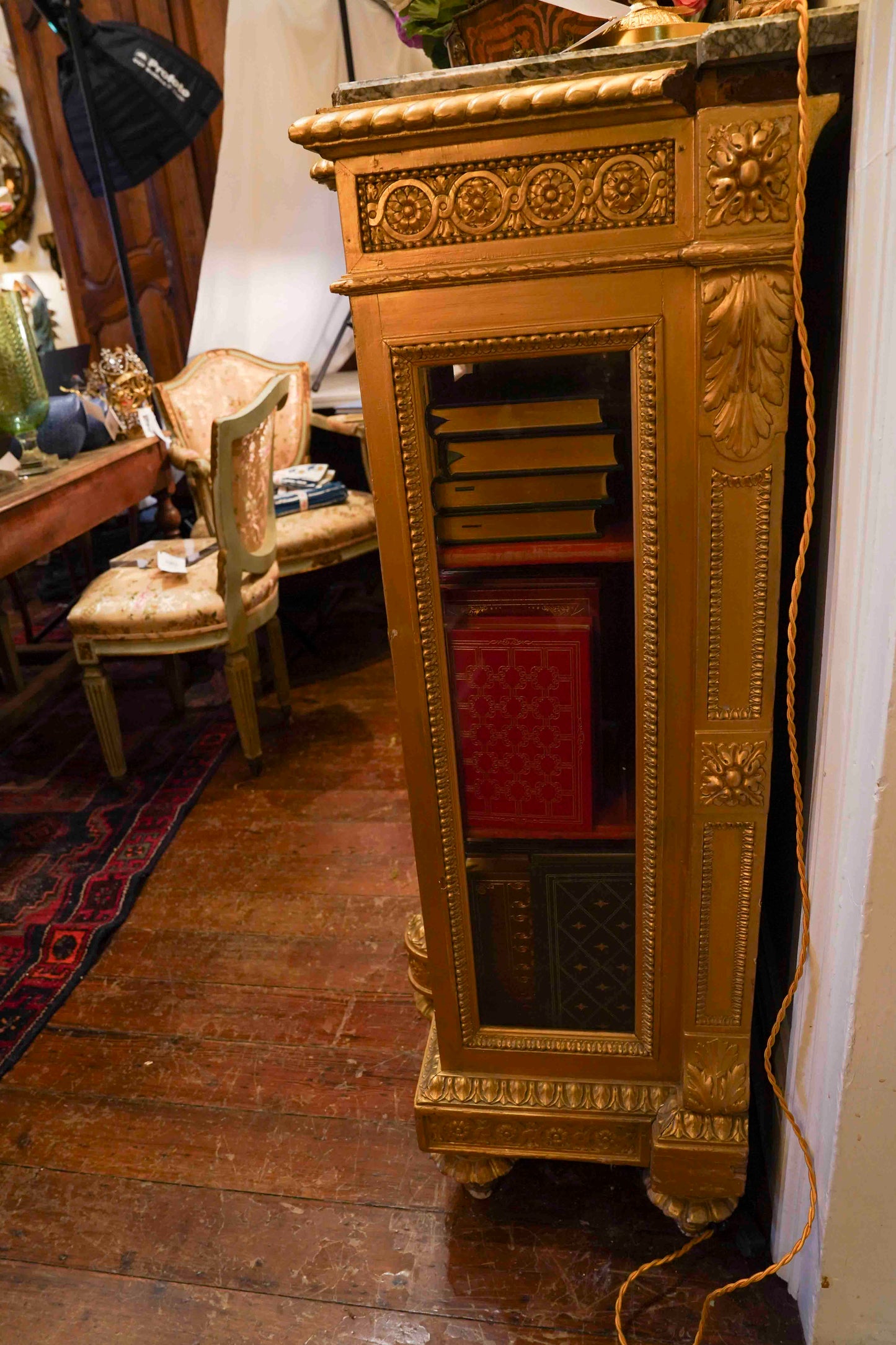 Louis XV Gilt and Marble Top Display Cabinet