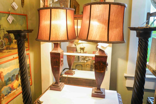 Antique Tall Tole Lamps Pair