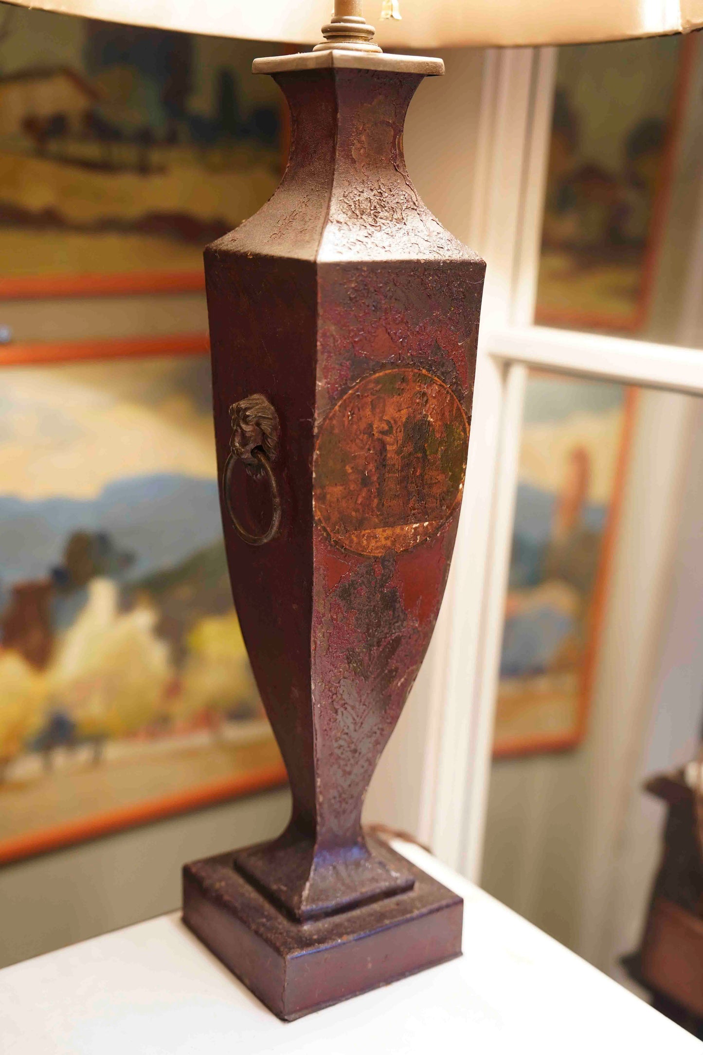 Antique Tall Tole Lamps Pair