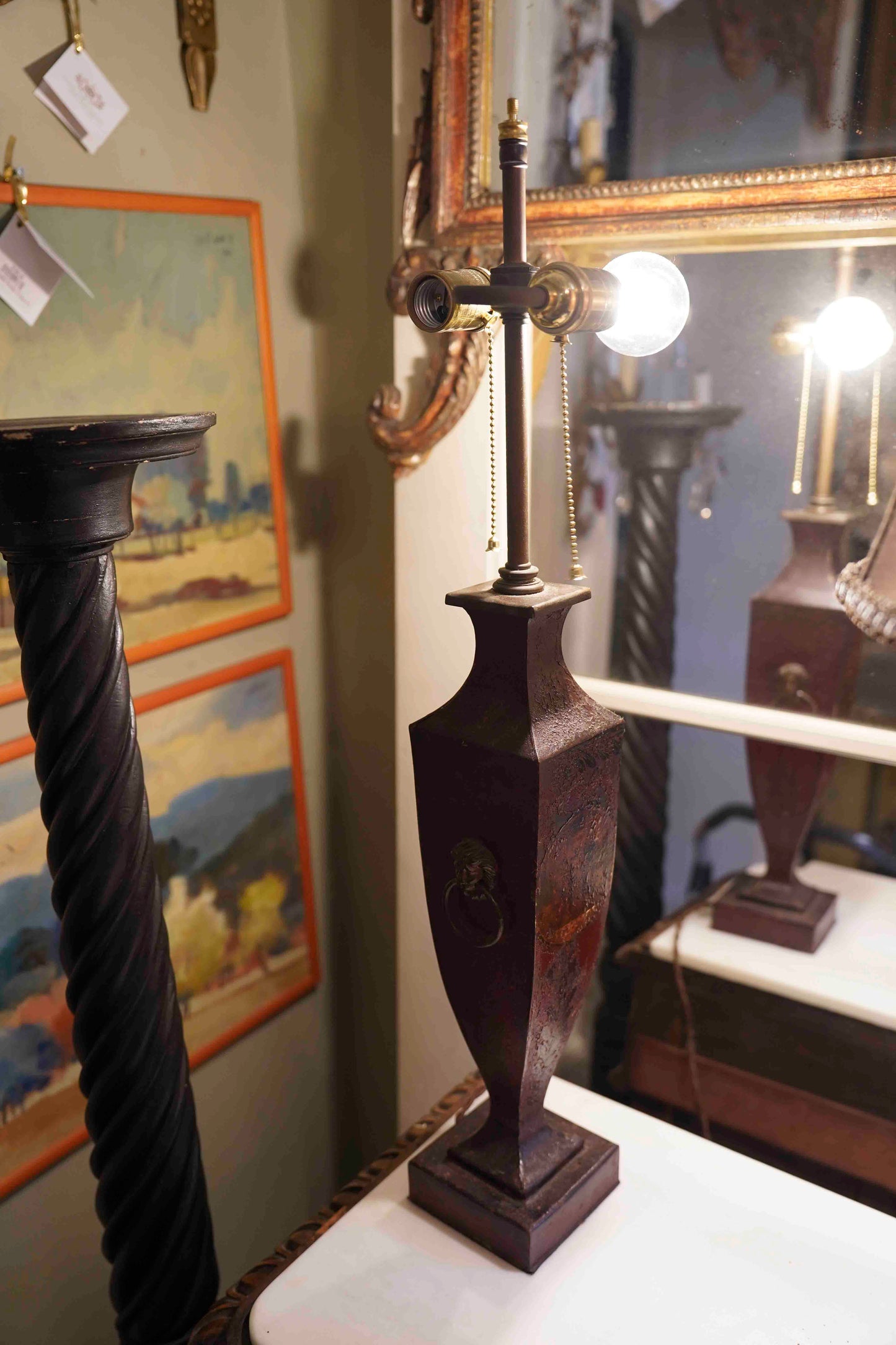 Antique Tall Tole Lamps Pair