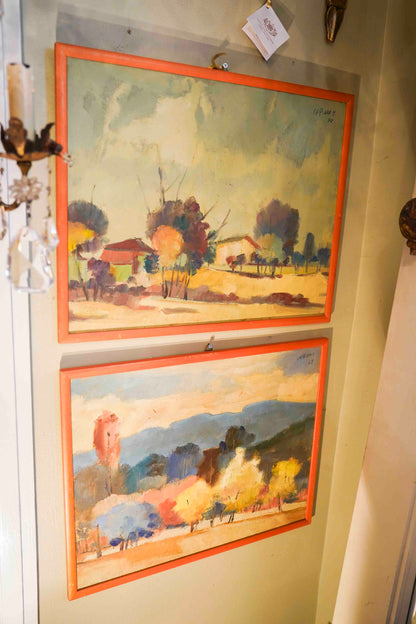 Landscapes in Orange Frames Pair