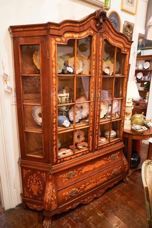 Dutch Marquetry Hutch with glass doors.