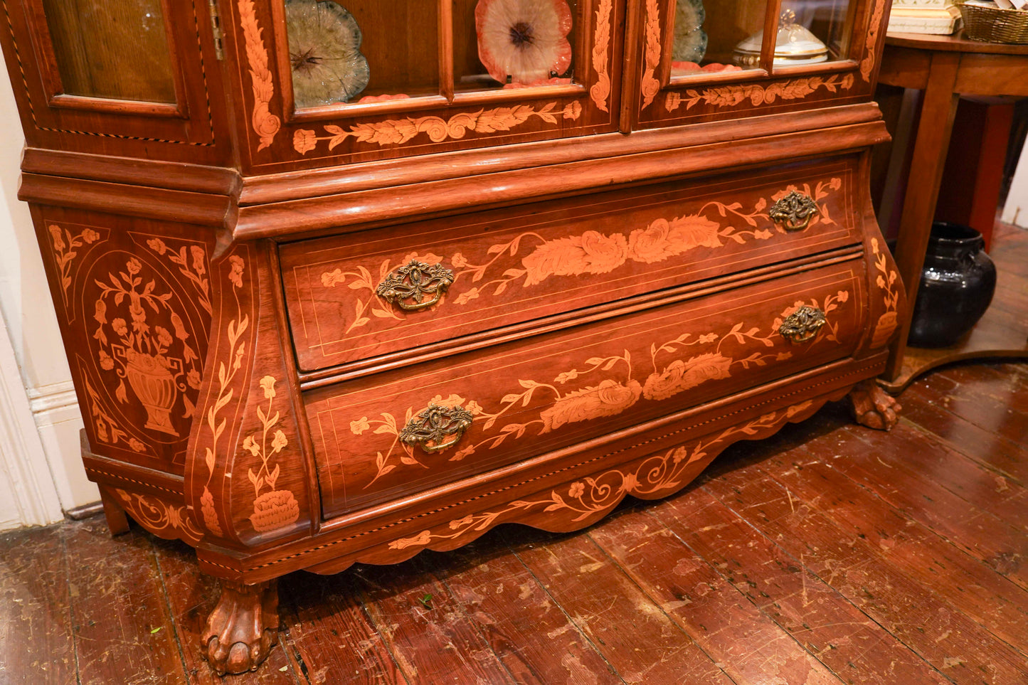 Dutch Marquetry Hutch with glass doors.