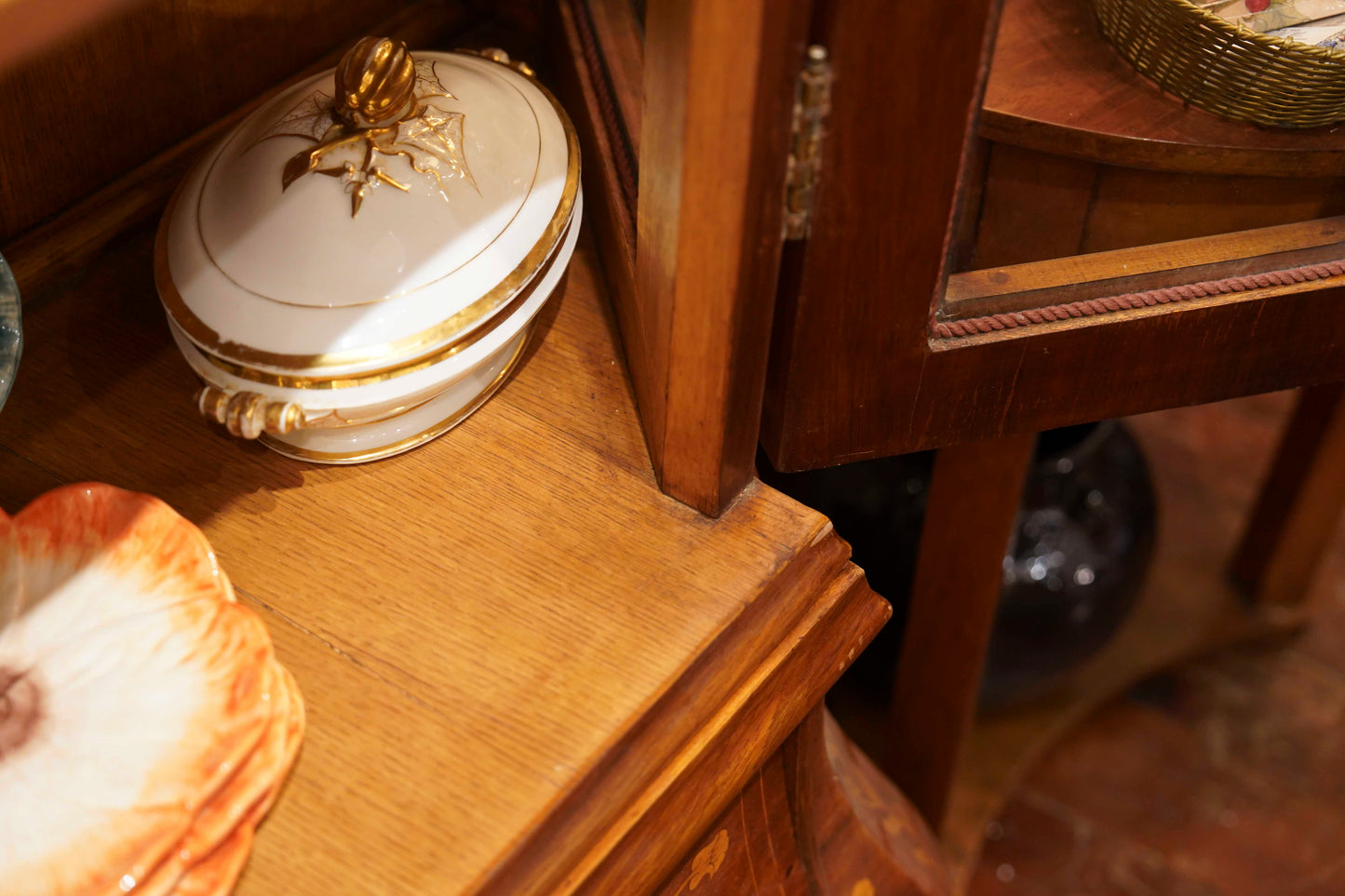 Dutch Marquetry Hutch with glass doors.