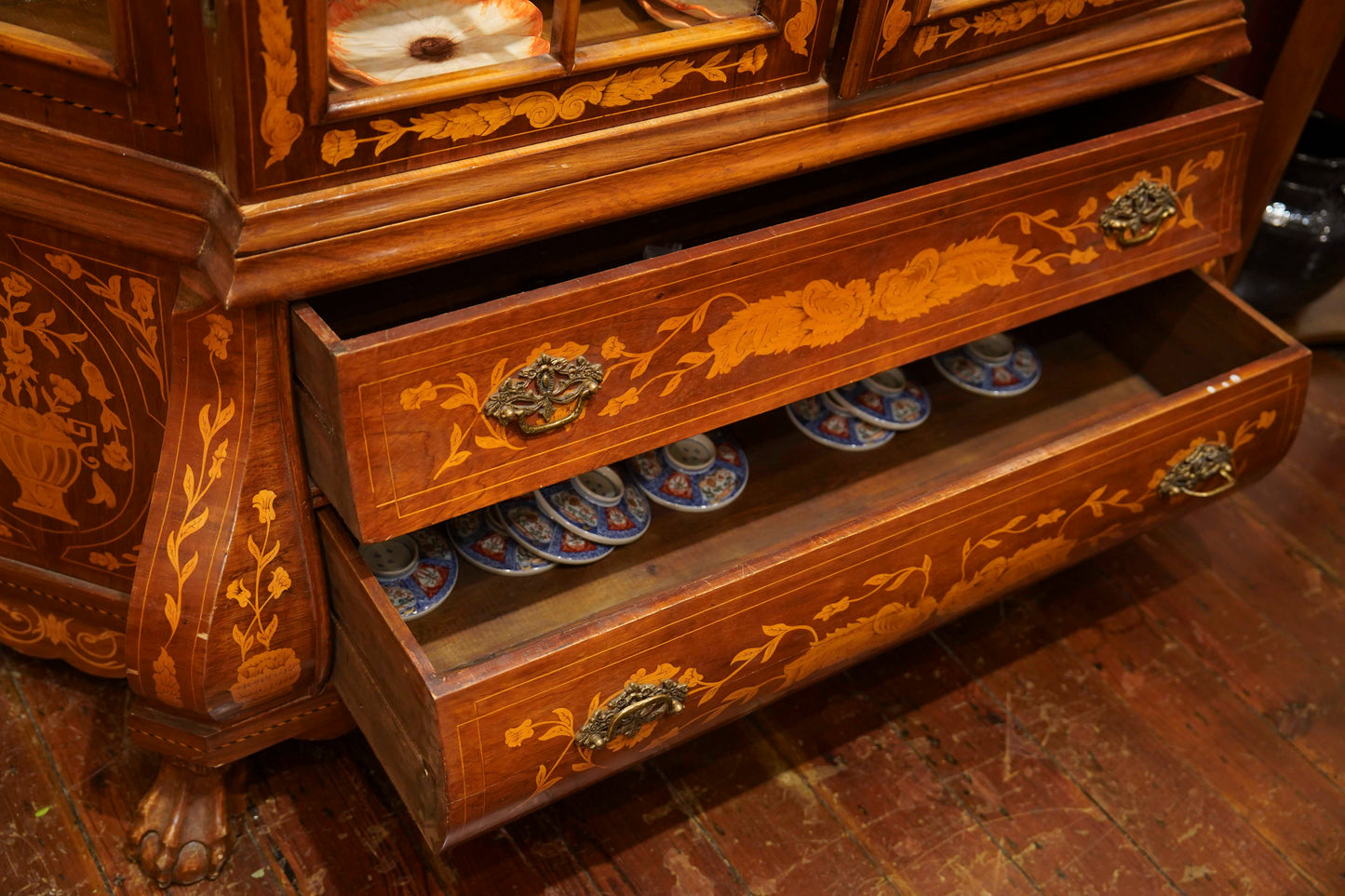 Dutch Marquetry Hutch with glass doors.