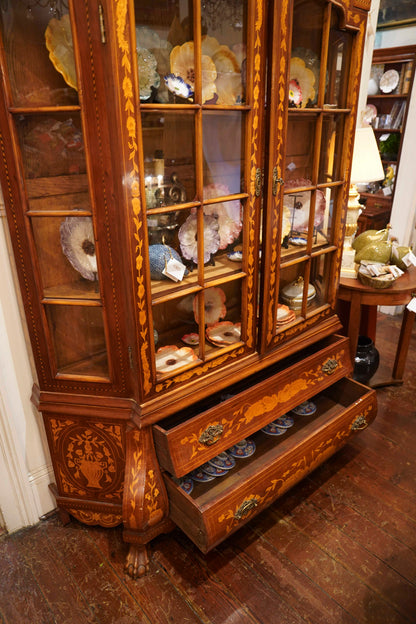 Dutch Marquetry Hutch with glass doors.