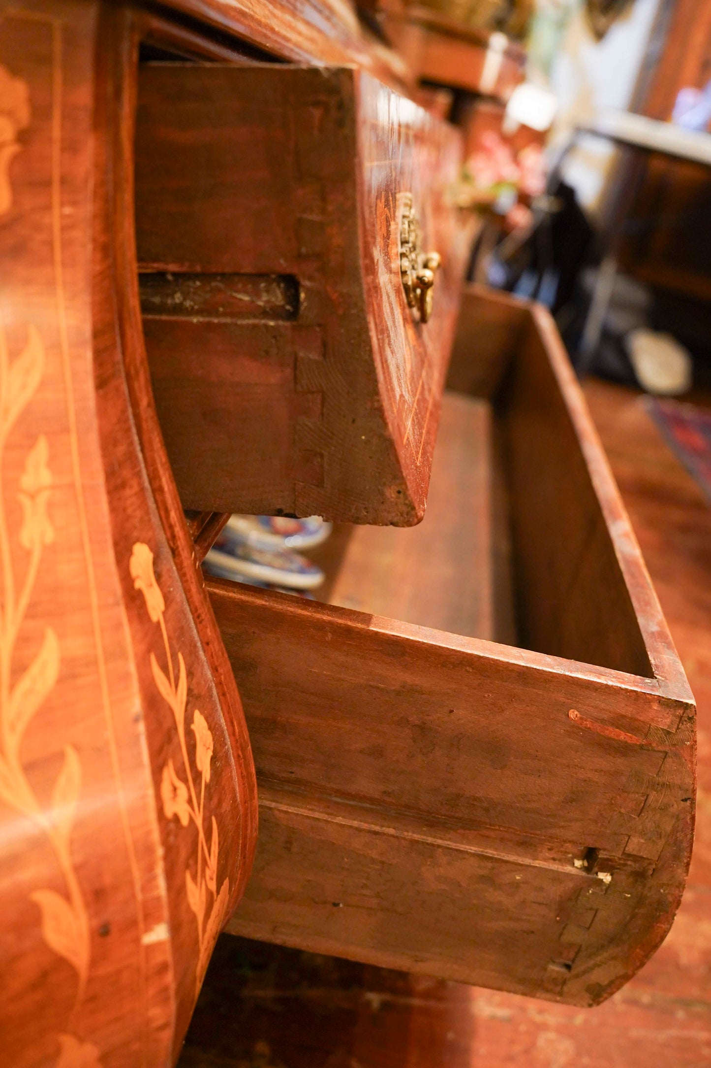 Dutch Marquetry Hutch with glass doors.