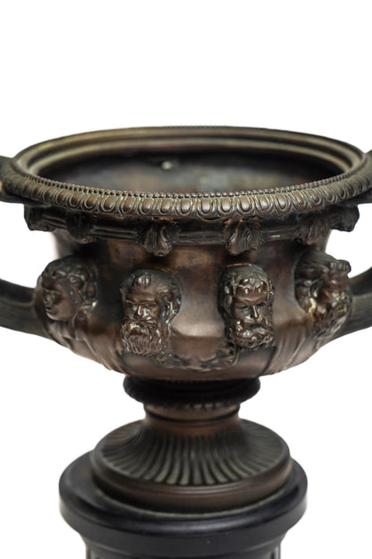Pair of Barbedienne Bronze  Warwick Cups on Black Slate Plinths.  19th C