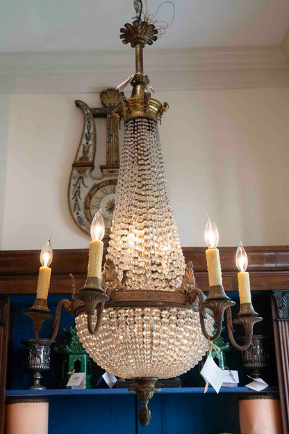Italian Empire Style Bronze and Crystal  Beaded Chandelier