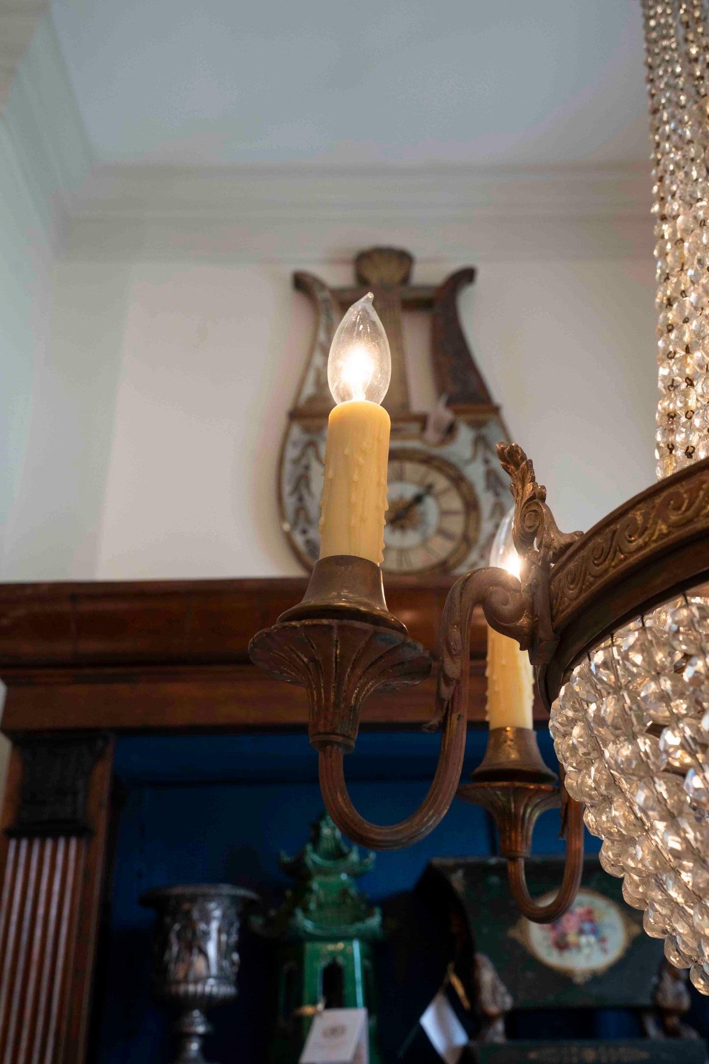 Italian Empire Style Bronze and Crystal  Beaded Chandelier