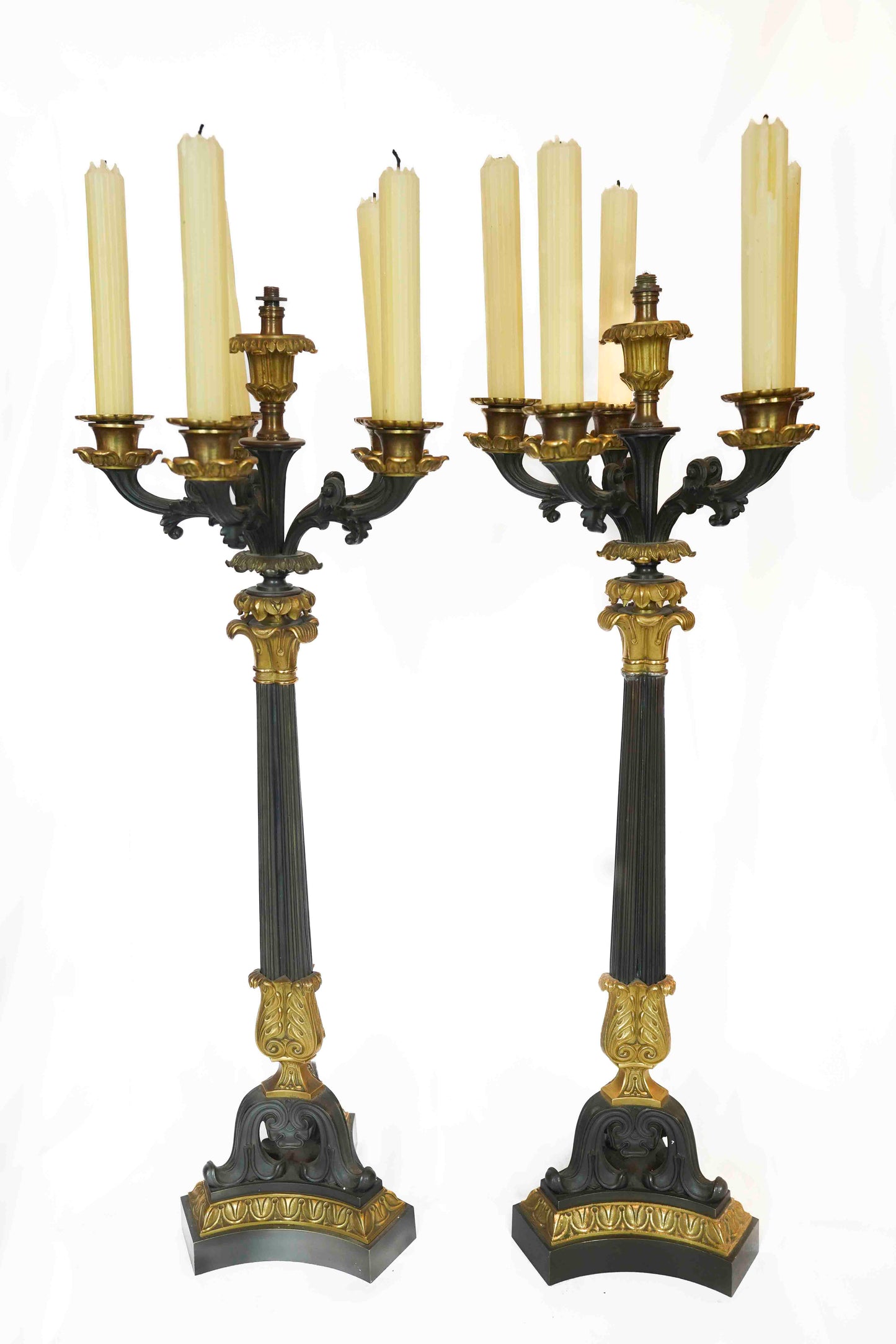 19th C Bronze and Gilt Candelabra Pair (Formaly Lamps)