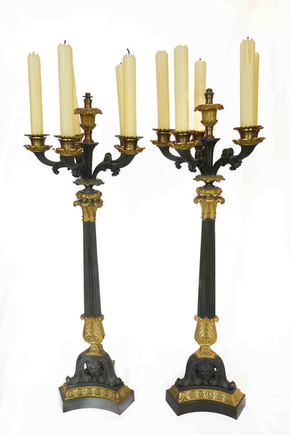19th C Bronze and Gilt Candelabra Pair (Formaly Lamps)