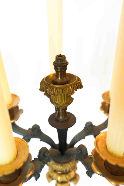 19th C Bronze and Gilt Candelabra Pair (Formaly Lamps)