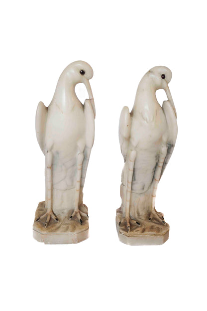 Carved Marble Cranes Pair